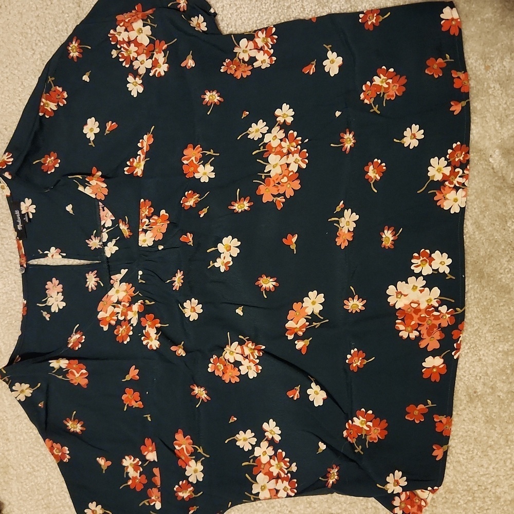 Madewell Blouse Womens Size S Top Green Floral Shirt Oversized